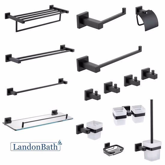 Modern 6 PCS Bath Hardware Set Modern Luxury Matte Black Hotel Bathroom Products Bath Accessories